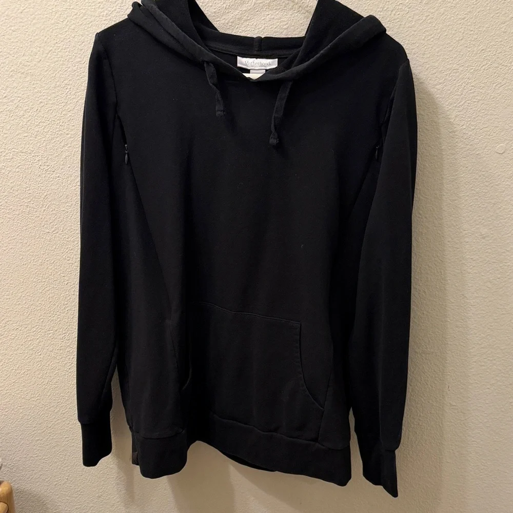 Motherhood maternity Women’s Nursing Black Hooded Pullover Sweatshirt size Large - Picture 4 of 11